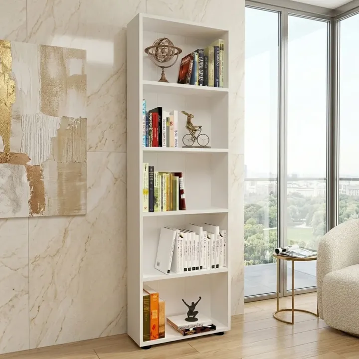 Libreria moderna 56x172cm 4 ripiani multiuso bianco Marvel