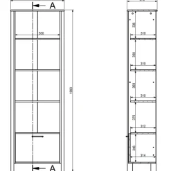 Libreria moderna 66x200h cm 4 ripiani 1 anta rovere verde Leave