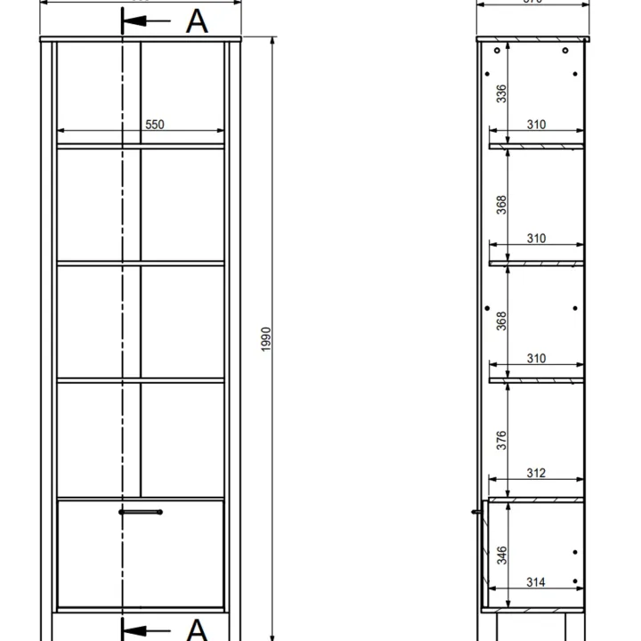 Libreria moderna 66x200h cm 4 ripiani 1 anta rovere verde Leave