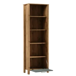 Libreria moderna 66x200h cm 4 ripiani 1 anta rovere verde Leave