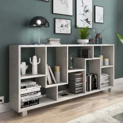 Libreria orizzontale 156x74h cm moderna soggiorno multiposizione cemento Eliza