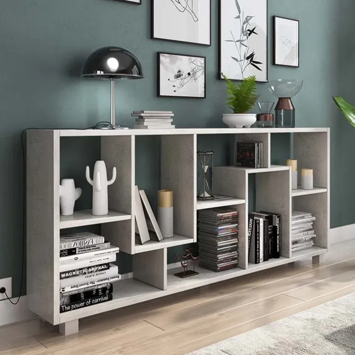 Libreria orizzontale 156x74h cm moderna soggiorno multiposizione cemento Eliza
