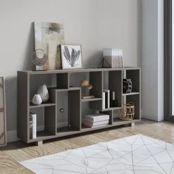 Libreria orizzontale 156x74h cm moderna soggiorno multiposizione grigio Eliza