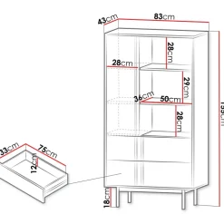 Libreria 83x155 cm 1 anta 2 cassetti antracite verde Essenzia