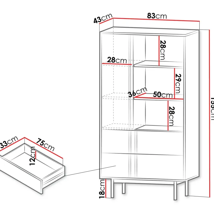 Libreria 83x155 cm 1 anta 2 cassetti antracite verde Essenzia