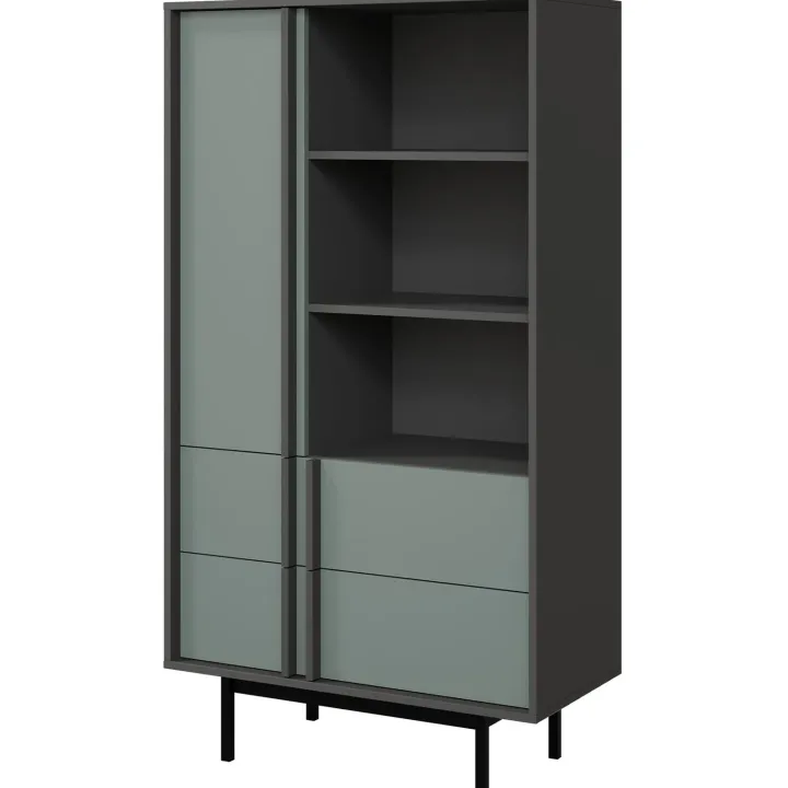 Libreria 83x155 cm 1 anta 2 cassetti antracite verde Essenzia