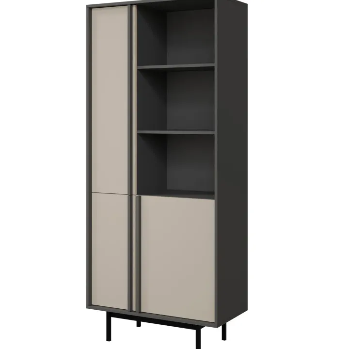Libreria 83x195 cm 3 ante 3 vani a giorno antracite beige Essenzia