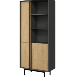 Libreria 83x195 cm 3 ante 3 vani a giorno antracite rovere Essenzia