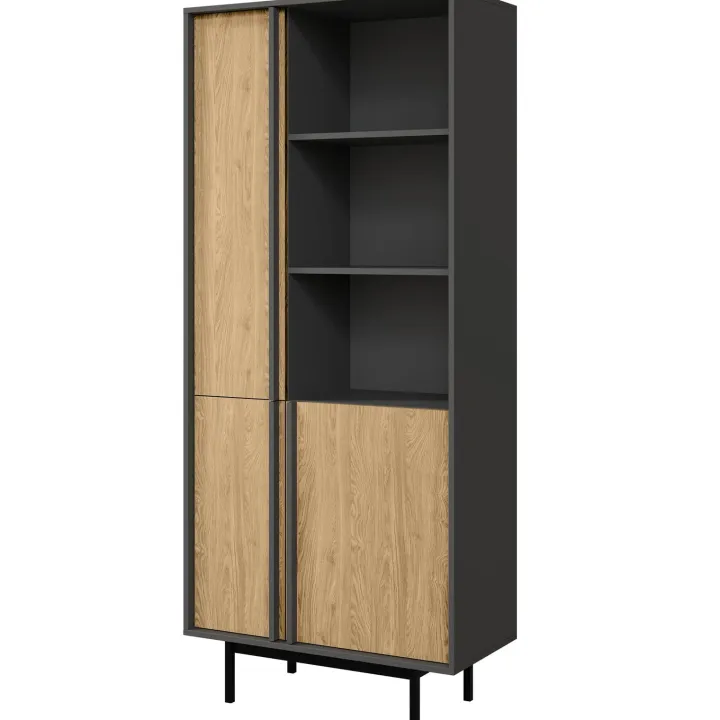 Libreria 83x195 cm 3 ante 3 vani a giorno antracite rovere Essenzia