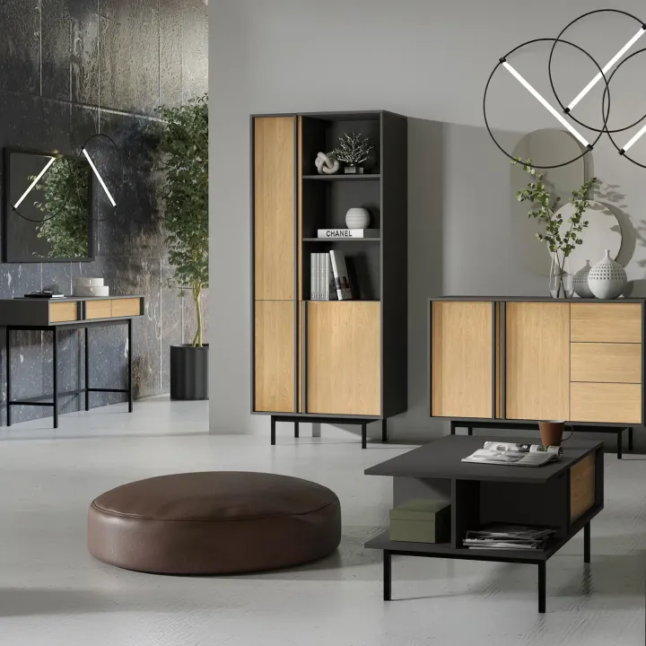 Libreria 83x195 cm 3 ante 3 vani a giorno antracite rovere Essenzia