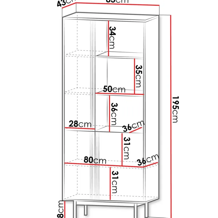Libreria 83x195 cm 3 ante 3 vani a giorno antracite rovere Essenzia