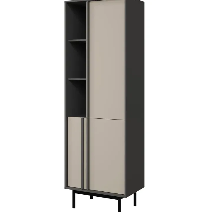 Libreria 63x195 cm 3 ante 3 vani a giorno antracite beige Essenzia