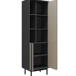 Libreria 63x195 cm 3 ante 3 vani a giorno antracite beige Essenzia