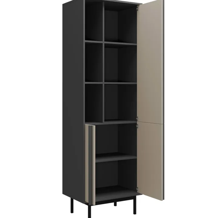 Libreria 63x195 cm 3 ante 3 vani a giorno antracite beige Essenzia