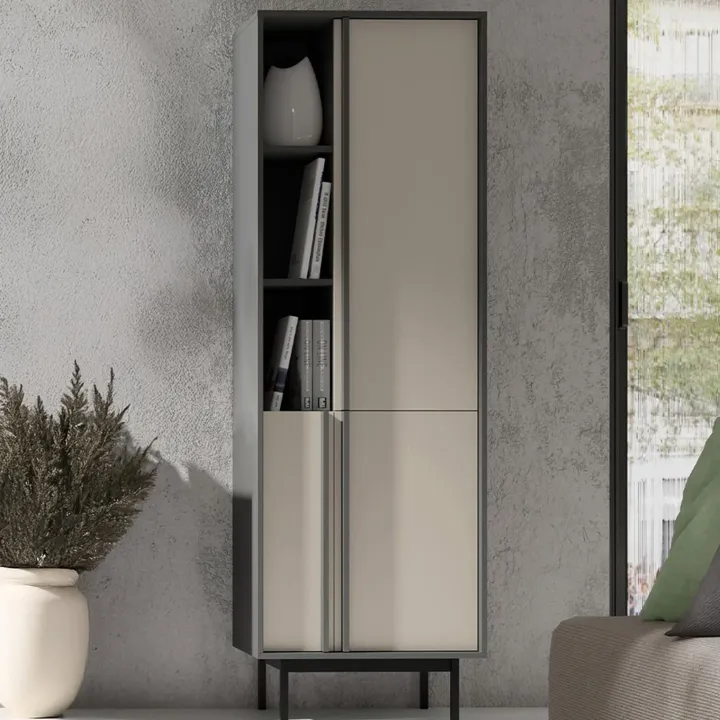 Libreria 63x195 cm 3 ante 3 vani a giorno antracite beige Essenzia