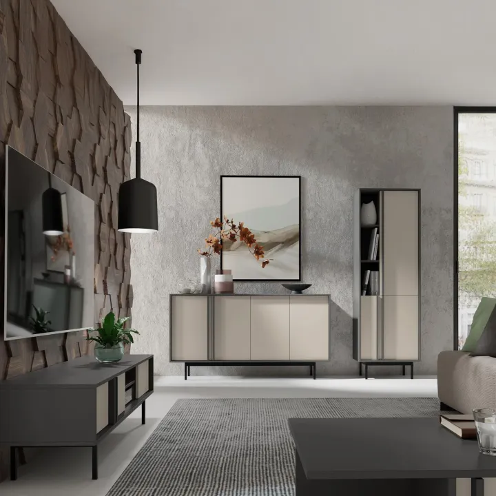 Libreria 63x195 cm 3 ante 3 vani a giorno antracite beige Essenzia