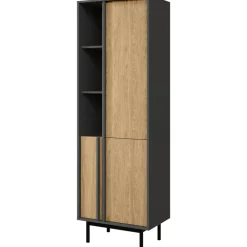 Libreria 63x195 cm 3 ante 3 vani a giorno antracite rovere Essenzia