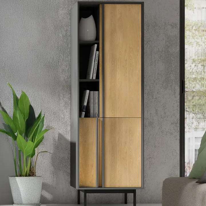 Libreria 63x195 cm 3 ante 3 vani a giorno antracite rovere Essenzia