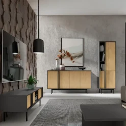 Libreria 63x195 cm 3 ante 3 vani a giorno antracite rovere Essenzia