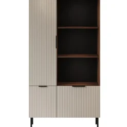 Libreria 90x166h cm 3 ante 3 vani a giorno beige cashmere noce Serenia