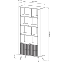 Libreria 88x194h cm 2 cassetti 8 vani a giorno nero opaco cannettato Ramis
