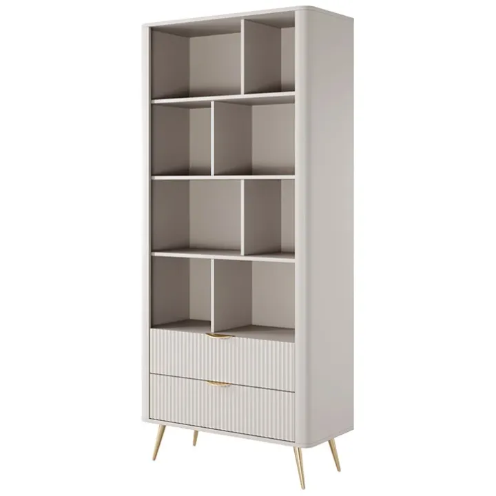 Libreria 88x194h cm 2 cassetti 8 vani a giorno beige cannettato Ramis