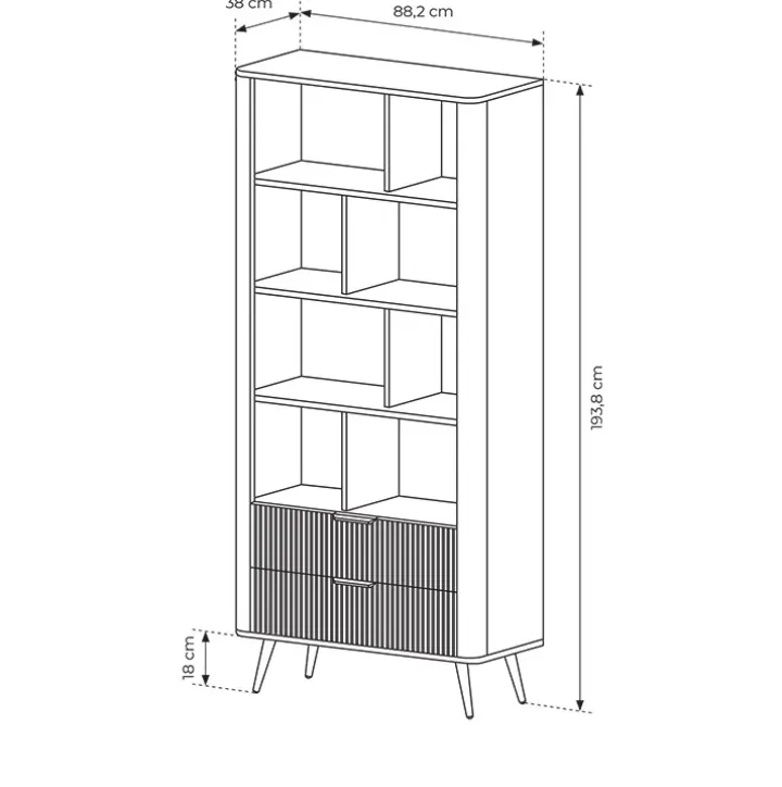 Libreria 88x194h cm 2 cassetti 8 vani a giorno beige cannettato Ramis