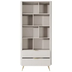Libreria 88x194h cm 2 cassetti 8 vani a giorno beige cannettato Ramis