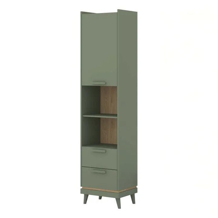 Libreria 50x215h cm 2 cassetti 2 vani a giorno verde salvia Yu