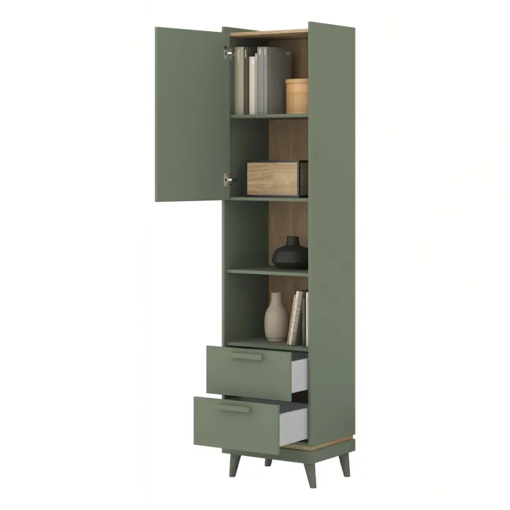 Libreria 50x215h cm 2 cassetti 2 vani a giorno verde salvia Yu