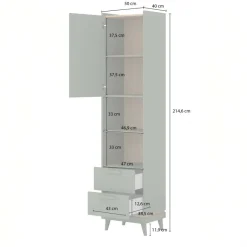 Libreria 50x215h cm 2 cassetti 2 vani a giorno rovere rosso mattone Yu