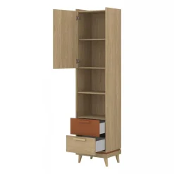 Libreria 50x215h cm 2 cassetti 2 vani a giorno rovere rosso mattone Yu