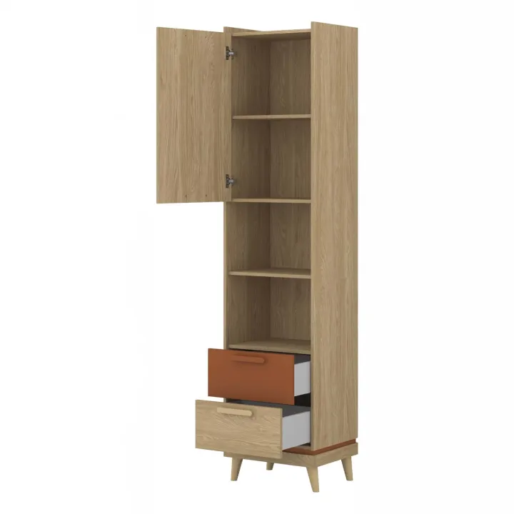 Libreria 50x215h cm 2 cassetti 2 vani a giorno rovere rosso mattone Yu