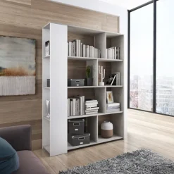 Libreria 129x174h cm design bianco frassinato cemento Coleman