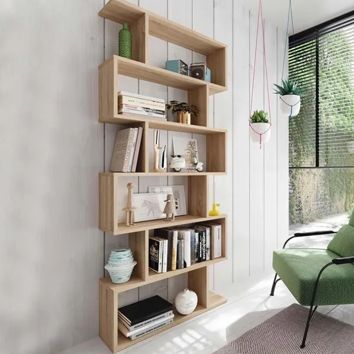 Libreria 80x192h cm design moderno rovere chiaro Zaira