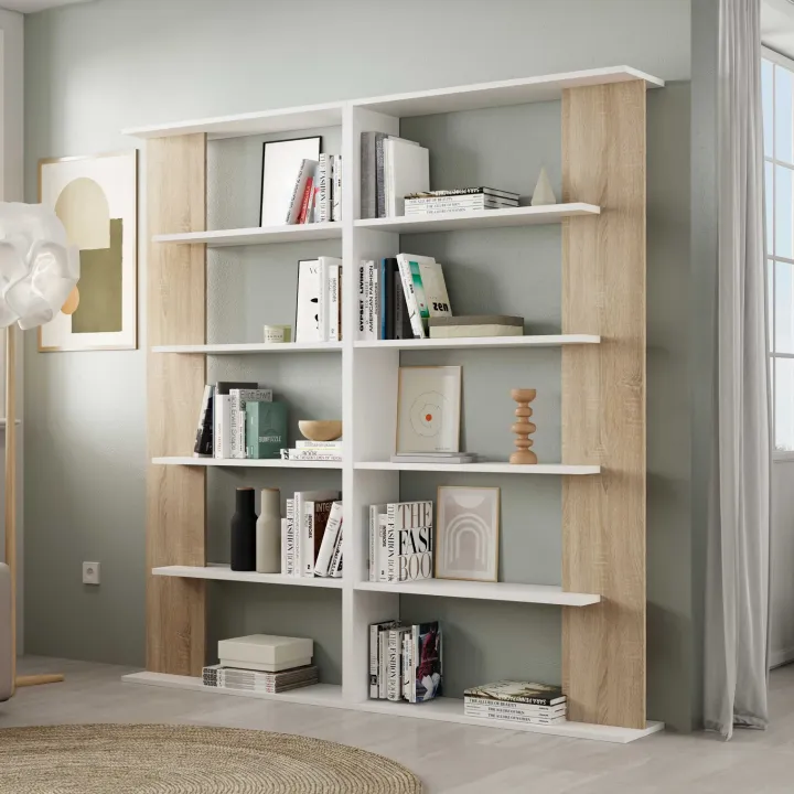 Libreria 180x180h cm moderna bianco opaco e rovere natura Aline 2