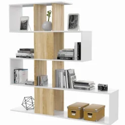 Libreria 145x145h cm moderna bianco rovere naturale Snake