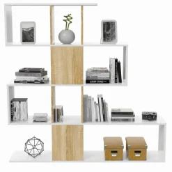 Libreria 145x145h cm moderna bianco rovere naturale Snake