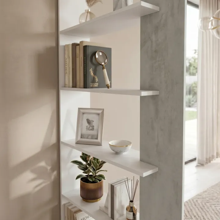 Libreria 90x180h cm moderna bianco opaco cemento Elira