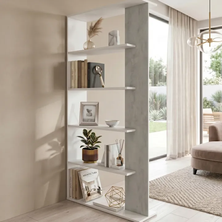 Libreria 90x180h cm moderna bianco opaco cemento Elira
