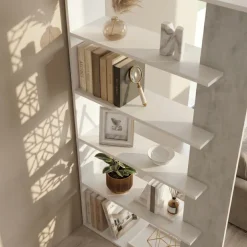 Libreria 90x180h cm moderna bianco opaco cemento Elira