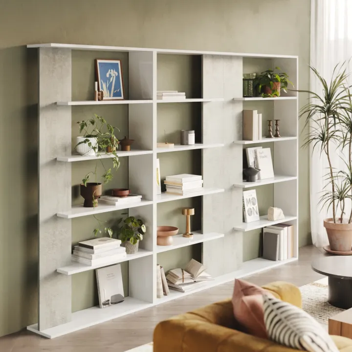 Libreria 270x180h cm moderna design bianco opaco cemento Biblio Aline 3