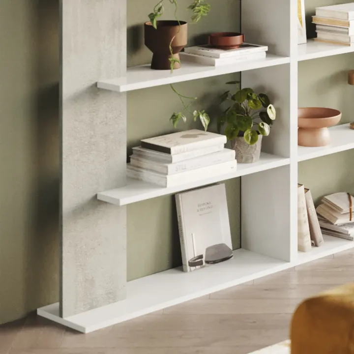 Libreria 270x180h cm moderna design bianco opaco cemento Biblio Aline 3