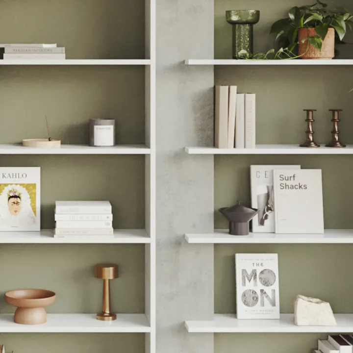 Libreria 270x180h cm moderna design bianco opaco cemento Libris Aline 3