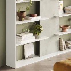 Libreria 270x180h cm moderna design bianco opaco cemento Libris Aline 3
