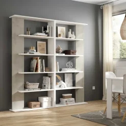 Libreria 180x180h cm moderna design bianco opaco cemento Aline 2