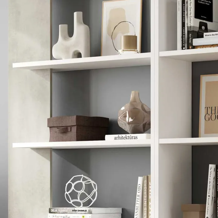 Libreria 180x180h cm moderna design bianco opaco cemento Aline 2