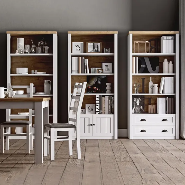 Libreria 90x198h cm 4 ripiani bianco frassinato rovere Provenza