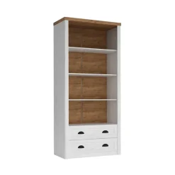 Libreria 90x198h cm 4 ripiani 2 cassetti bianco frassinato rovere Provenza