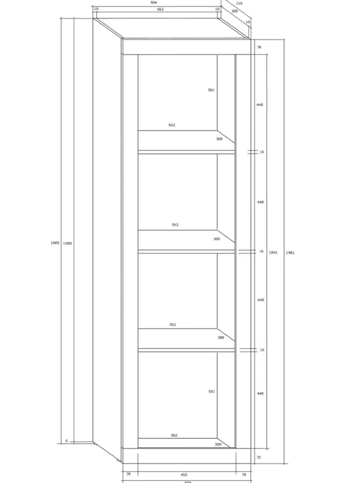 Libreria 60x198h cm 4 vani moderna soggiorno bianco opaco Xena